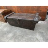 AN 18TH CENTURY PRIMITIVE INDIAN CARVED HARDWOOD RICE STORAGE CHEST - 39" WIDE