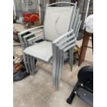 FOUR METAL FRAMED STACKING GARDEN CHAIRS