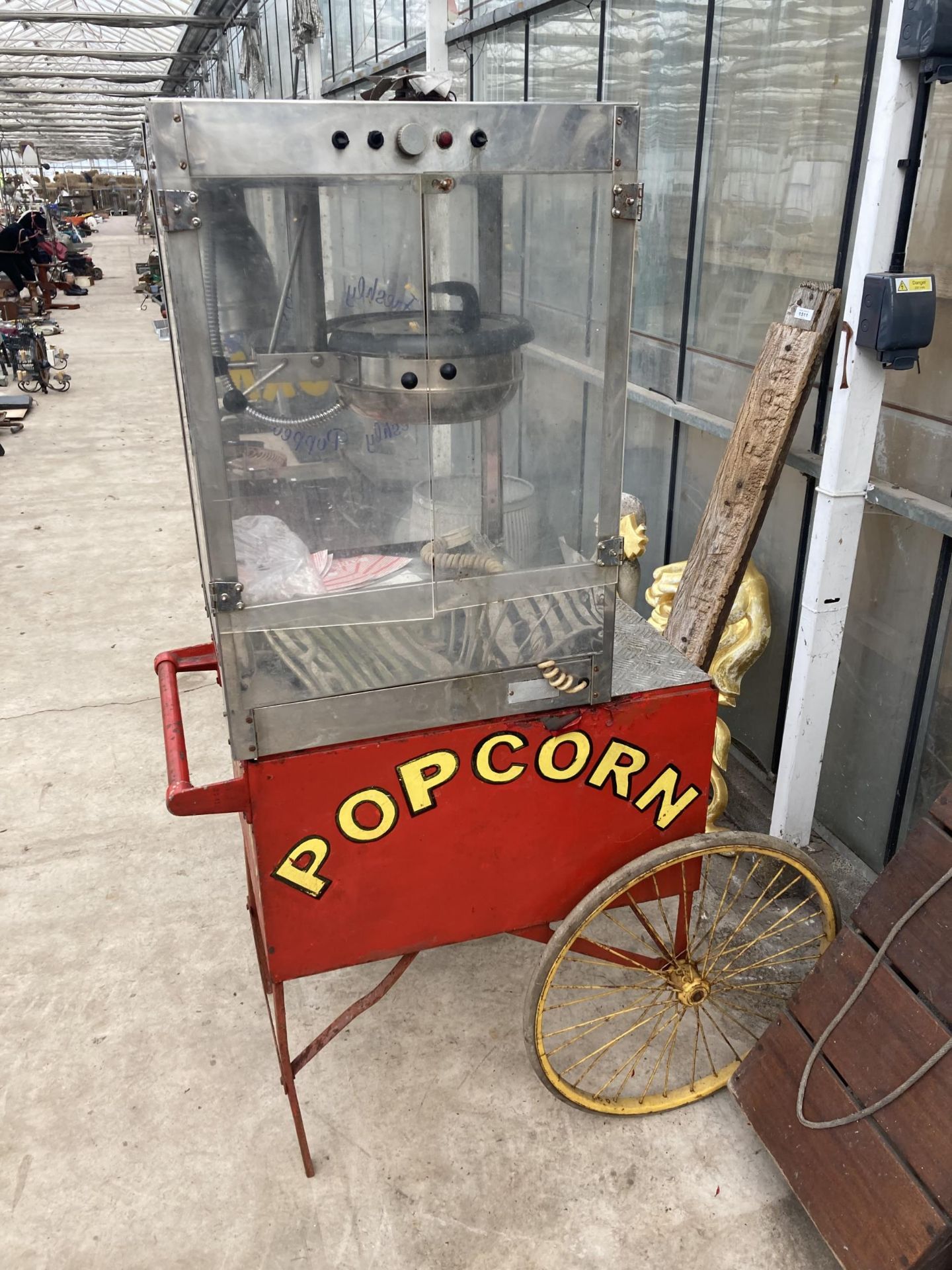 A VINTAGE TWO WHEELED POPCORN SELLERS TROLLEY - Image 2 of 5