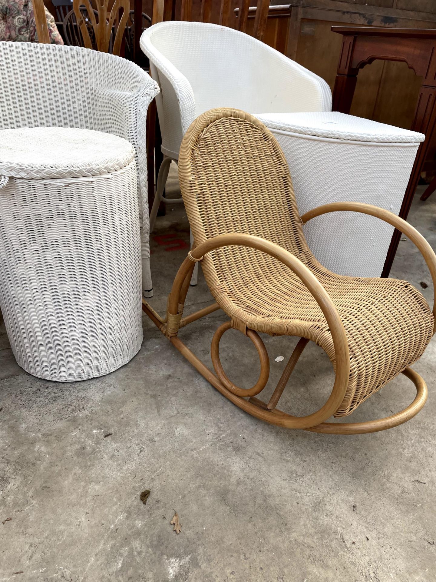 A LLOYD LOOM CHAIR AND LINEN BOX, A LLOYD LOOM STYLE CHAIR AND LINEN BOX, CHILDS WICKER AND A BAMBOO - Image 2 of 2