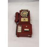 AN UNUSUAL USA VINTAGE TIN PLATE PHONE MONEY BOX, HEIGHT 33CM