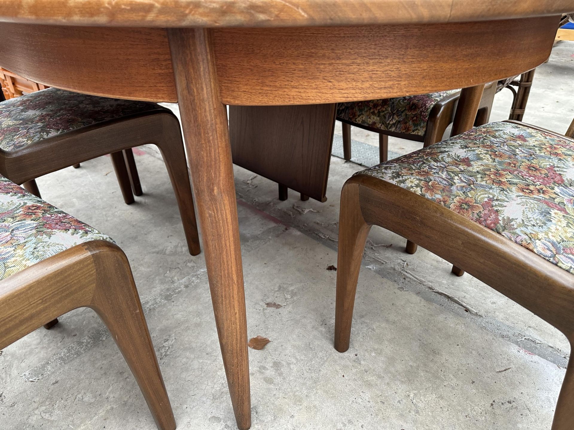 A G-PLAN RETRO TEAK EXTENDING DINING TABLE, 64 X 44" (LEAF 18") AND SIX LADDERBACK DINING CHAIRS - Image 3 of 10