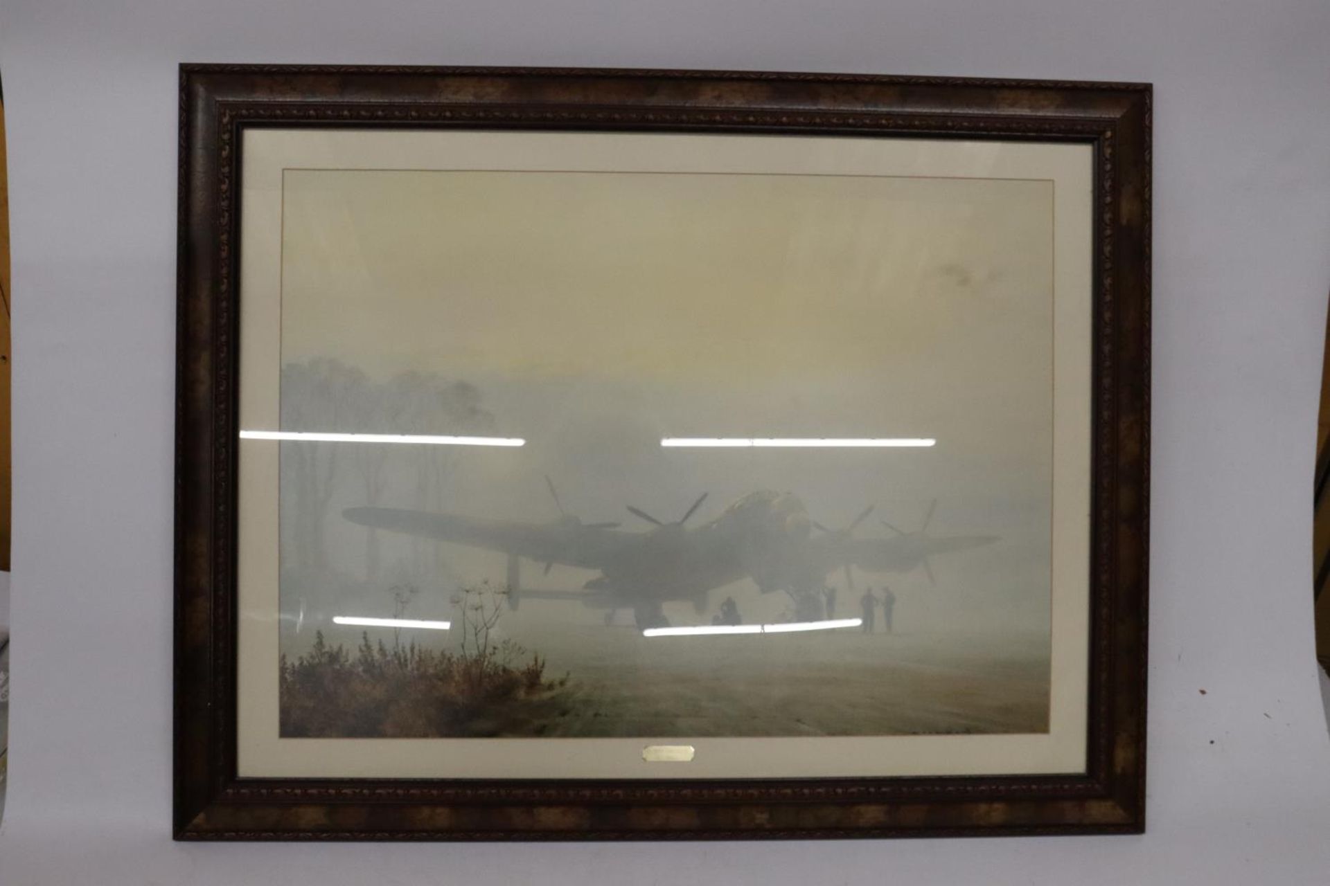 A FRAMED COLOURED PRINT 'OFF DUTY LANCASTER AT REST', 56 X 75CM - Image 2 of 4