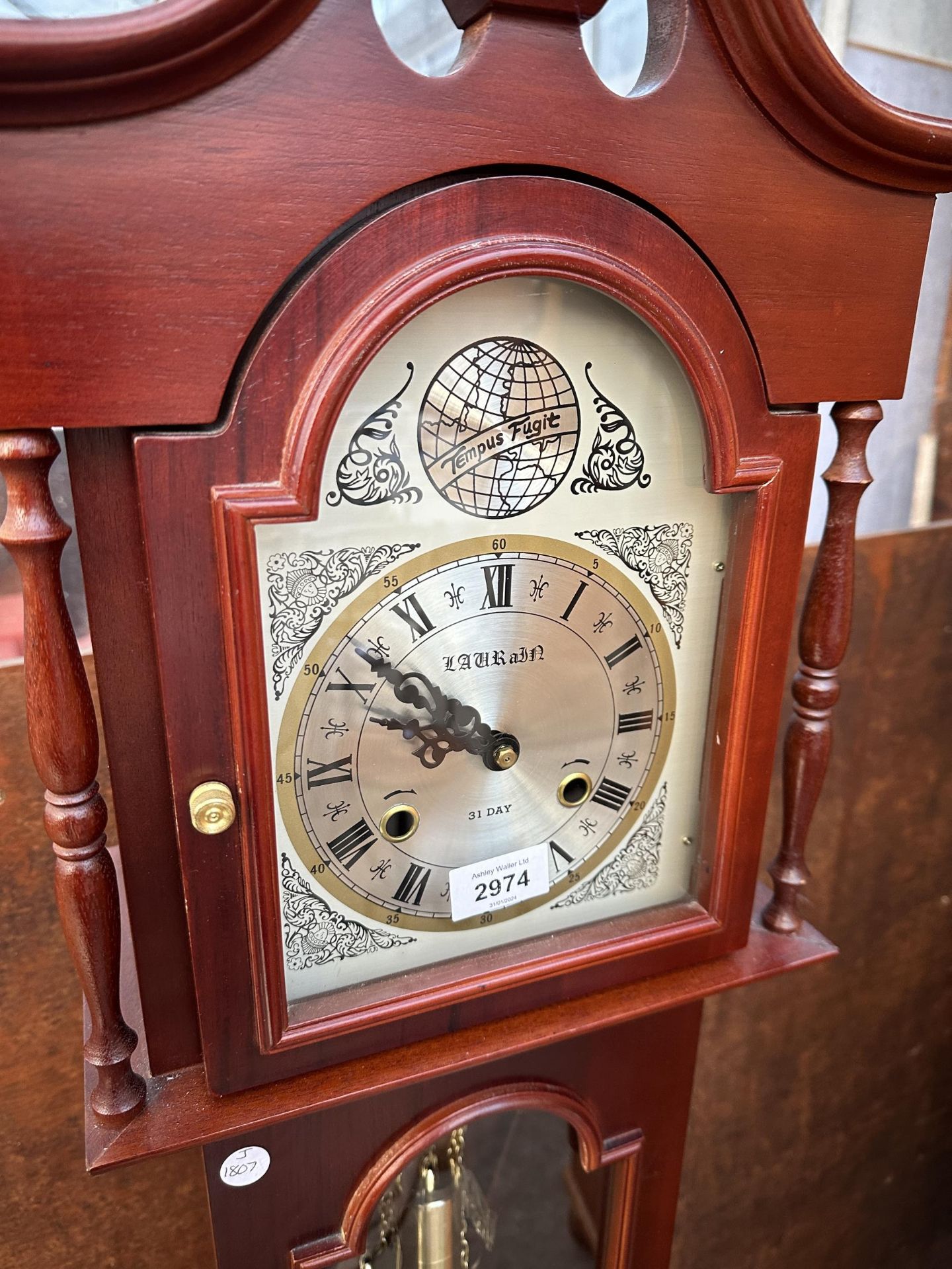 A TEMPUS FUGIT 31 DAY GRANDMOTHER CLOCK WITH GLASS DOOR AND THREE WEIGHTS - Image 2 of 3