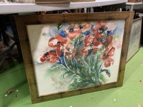 A LARGE FRAMED WATERCOLOUR OF POPPIES, 81CM X 66CM