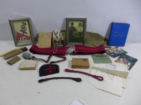 AN ASSORTMENT OF WORLD WAR II AND LATER MILITARY EPHEMERA, HAMBURG PHOTOS, ROYAL ENGINEERS BELT