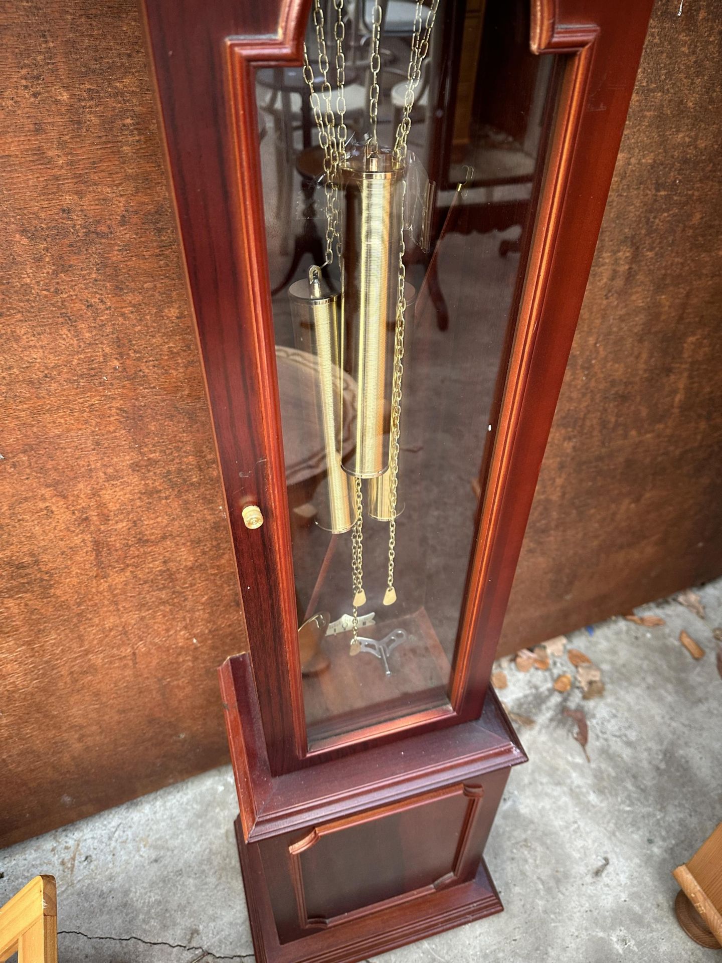A TEMPUS FUGIT 31 DAY GRANDMOTHER CLOCK WITH GLASS DOOR AND THREE WEIGHTS - Image 3 of 3