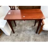 A 19TH CENTURY STYLE MAHOGANY SIDE TABLE ON TAPERING LEGS 38" X 18"