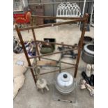 AN ASSORTMENT OF VINTAGE ITEMS TO INCLUDE A WOODEN DOLLY POSSER, A WOODEN CLOTHES AIRER AND A