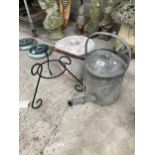 THREE ITEMS TO INCLUDE A GALVANISED WATERING CAN AND A CERAMIC SLOP PALE ETC