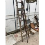 A VINTAGE WOODEN STEP LADDER, A CALVING JACK AND A LONG REACH LOPPER