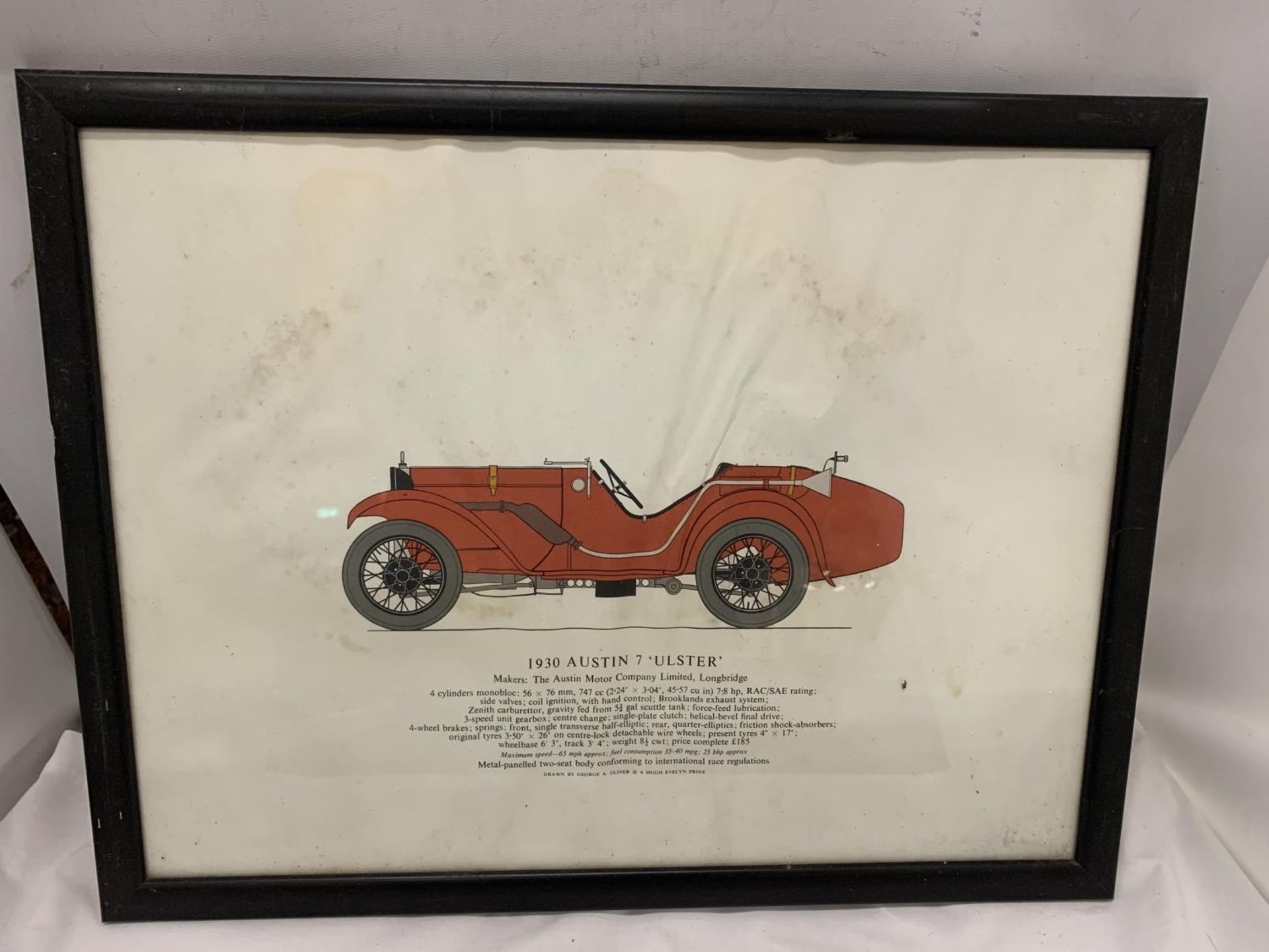 SIX FRAMED PRINTS OF VINTAGE CARS TO INCLUDE A 1930 AUSTIN 7 'ULSTER', 1926 SUNBEAM 3 LITRE, ETC - Image 5 of 7