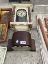 A MAHOGANY CHIMING MANTEL CLOCK AND A WALL CLOCK