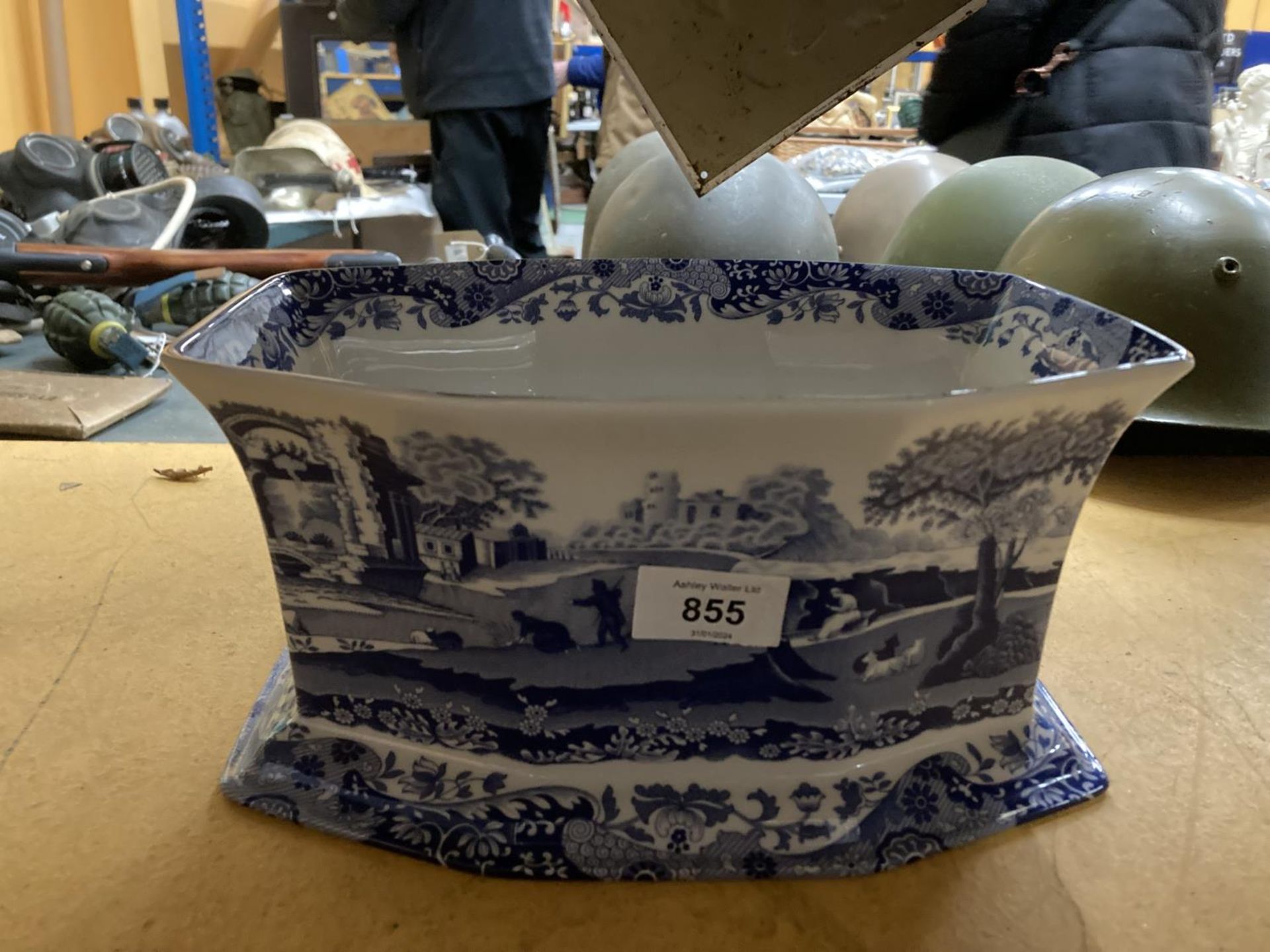 A SPODE 'BLUE ITALIAN' DOUBLE PLANTER, HEIGHT 13CM, WIDTH 26CM