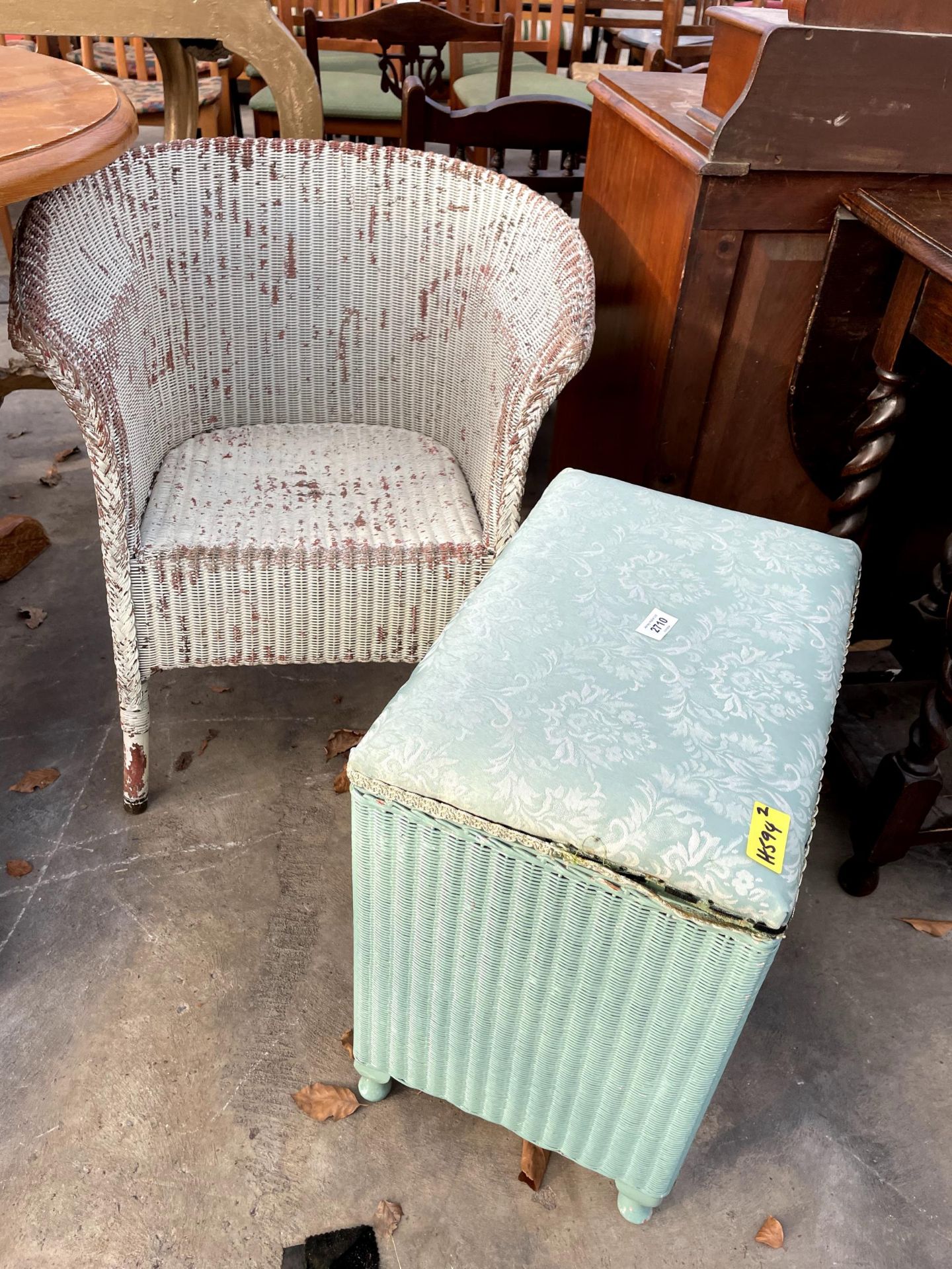 A LLOYD LOOM BEDROOM CHAIR AND LINEN BOX