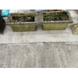 A PAIR OF RECTANGULAR CONCRETE TROUGH PLANTERS