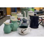 A COLLECTION OF JUGS AND COFFEE POTS TO INCLUDE DENBY, ETC