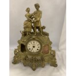 A LARGE ORNATE BRASS MANTLE CLOCK, HEIGHT 43CM