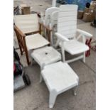 A PLASTIC FOLDING GARDEN CHAIR TWO PLASTIC GARDEN TABLES AND A DIRECTORS CHAIR