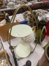 A RETRO STYLE AFTERNOON TEA STAND, WITH GLASS STANDS AND TEAPOT, HEIGHT APPROX 54CM