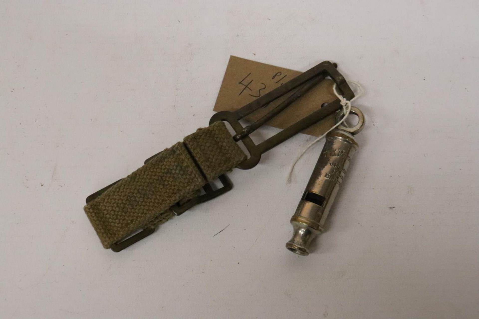 A METROPOLITON WHISTLE BY J. HUDSON, BRASS COMPASS AND A STRAP - Image 2 of 7