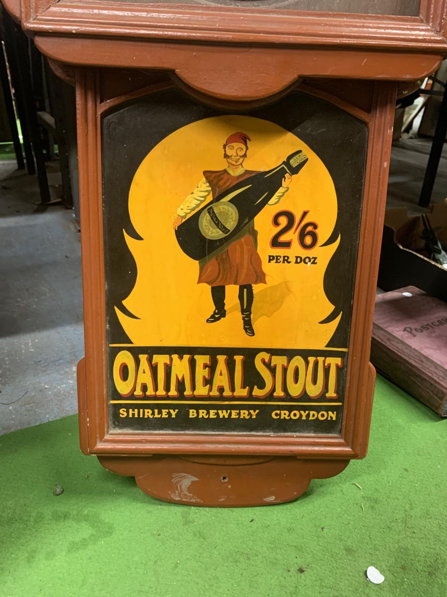A PAGE & OVERTON'S BREWERY 'OATMEAL STOUT' WOODEN ADVERTISING BOARD WITH A CLOCK FACE, 45CM X 107CM - Image 2 of 3