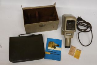 A VINTAGE KODASLIDE HOME PROJECTOR IN ORIGINAL CASE PLUS A LEATHER BRIEFCASE