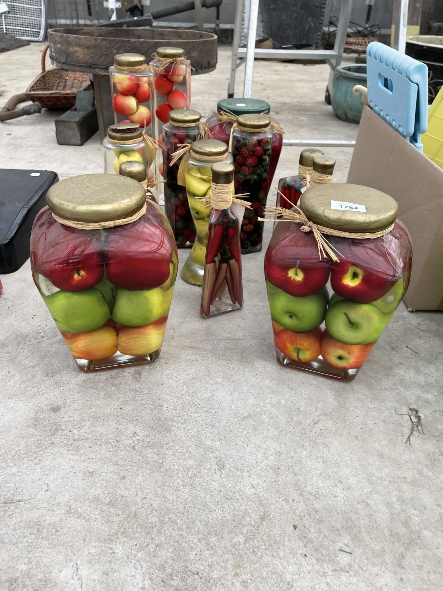 AN ASSORTMENT OF DECORATIVE STORAGE JARS CONTAINING ARTIFICIAL FRUIT - Image 2 of 6