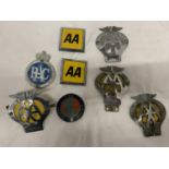 A COLLECTION OF VINTAGE CAR BADGES TO INCLUDE THE AA AND RAC