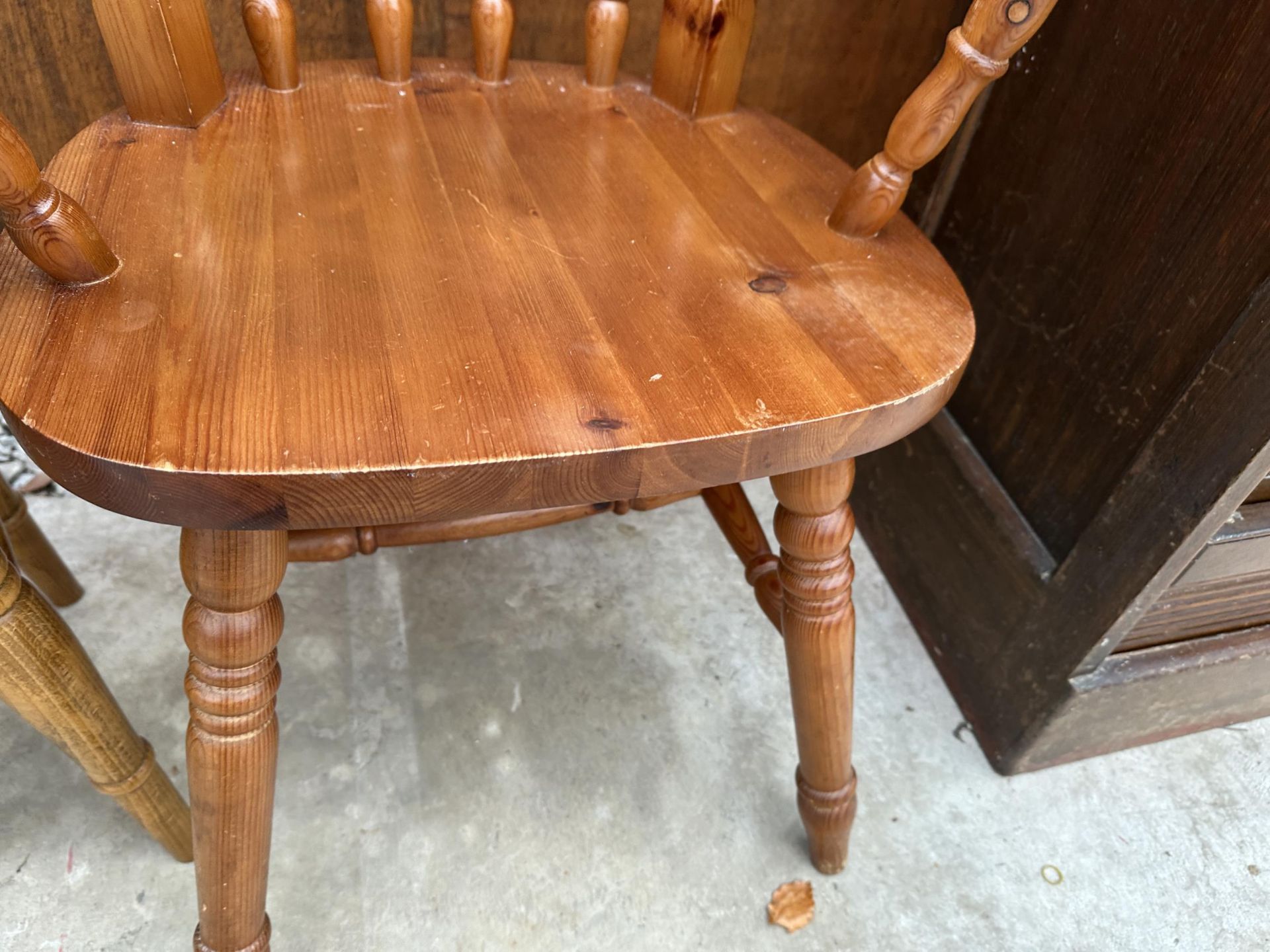 A MODERN PINE ELBOW CHAIR AND BEECH STOOL - Image 3 of 4