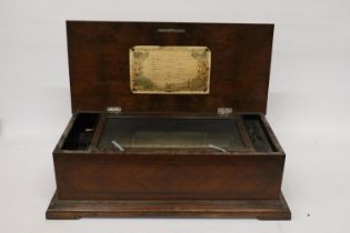 A LATE 19TH CENTURY ROSEWOOD CASED MUSIC BOX WITH TEN AIRS - 66CM (W), 33CM (D), 21CM (H) - SPRING