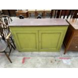 A PAINTED VICTORIAN TWO DOOR CUPBOARD 46" WIDE