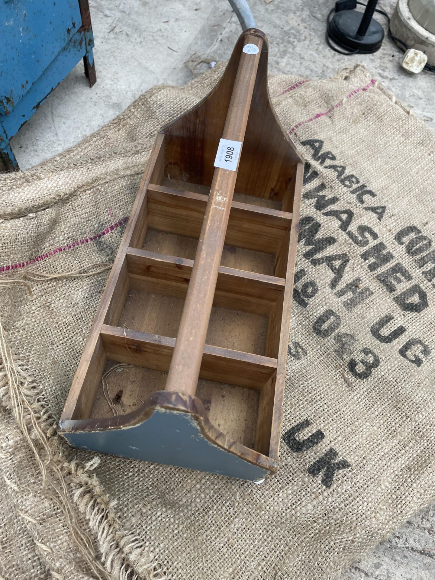 AN ASSORTMENT OF HESSIAN SACKS AND A MULTISECTION WOODEN STORAGE BOX - Image 2 of 3