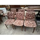 A SET OF SIX RETRO TEAK UPHOLSTERED DINING CHAIRS