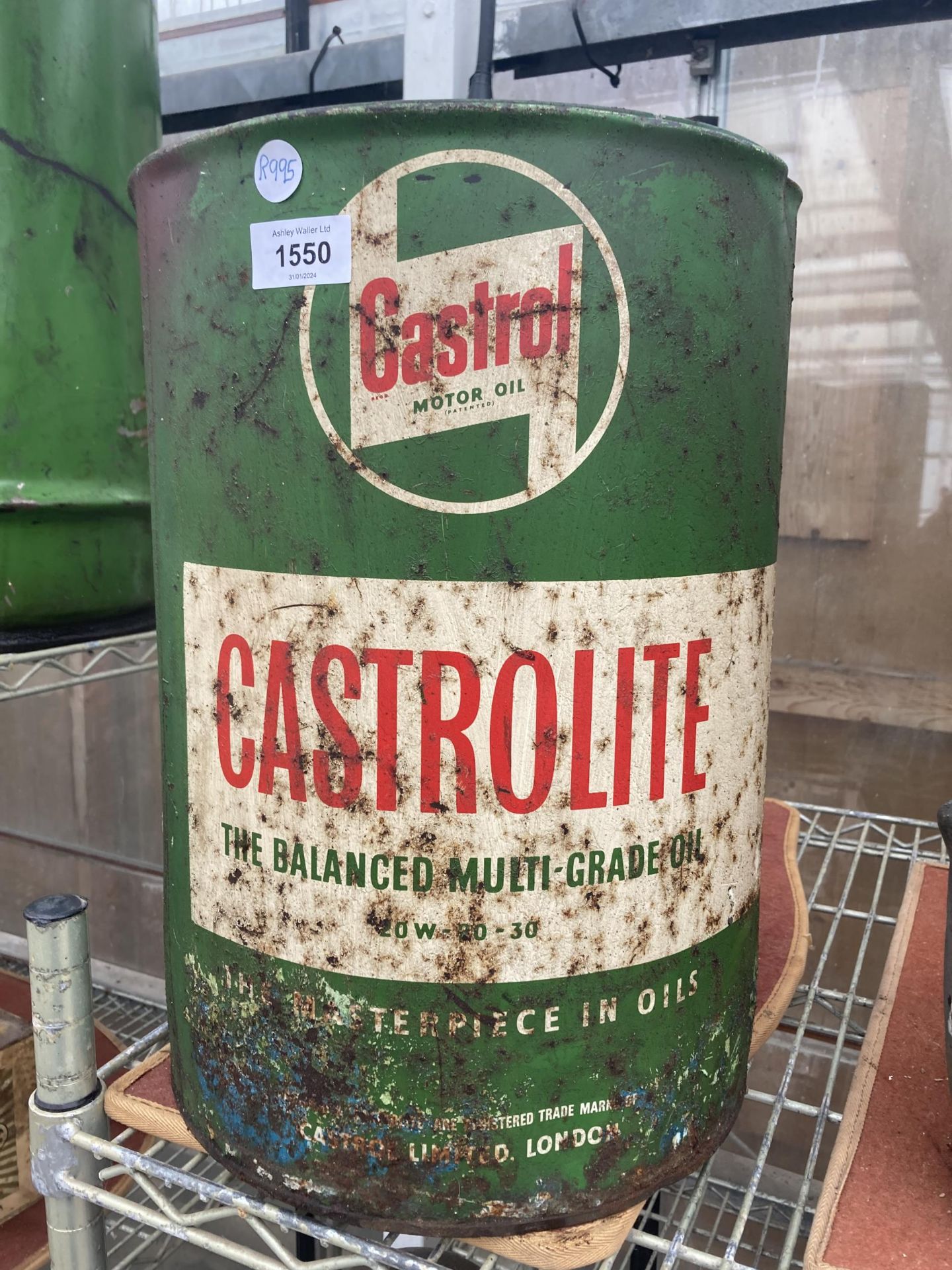 A VINTAGE CASTROLITE MOTOR OIL DRUM