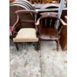 A VICTORIAN ELM AND BEECH CAPTAINS CHAIR AND VICTORIAN MAHOGANY CARVER CHAIR