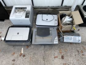 AN ASSORTMENT OF ITEMS TO INCLUDE PRINTERS AND A FAX MACHINE ETC