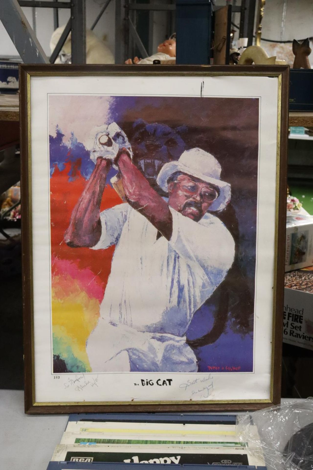 A CLIVE LLOYD 'THE BIG CAT' SIGNED PRINT - NO PROVENANCE, 46CM X 61CM