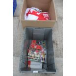 TWO BOXES CONTAINING ENGLAND FLAGS & MANCHESTER UNITED FOOTBALL PROGRAMS NO VAT