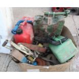 BOX OF PETROL CANS AND RATCHET STRAPS NO VAT