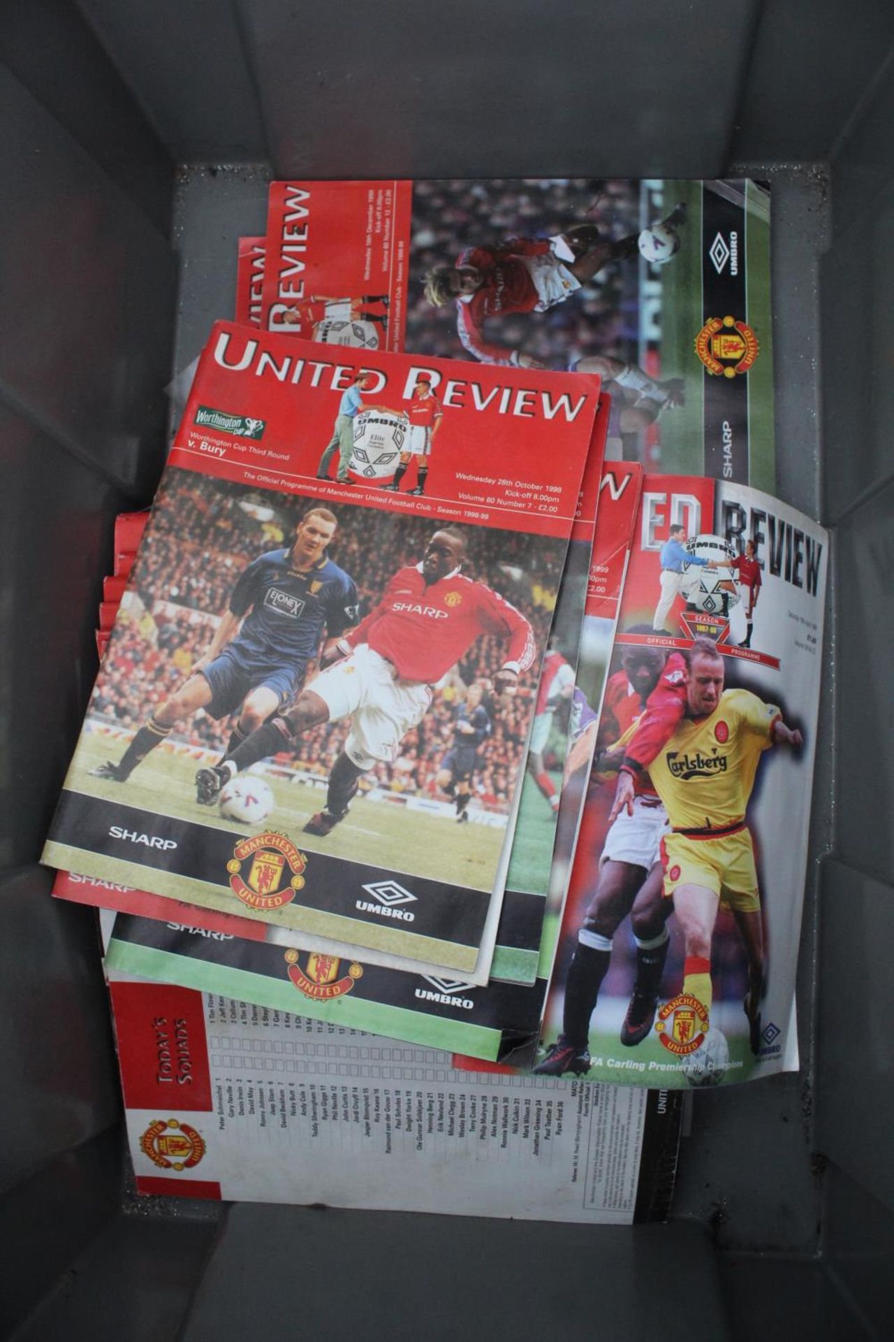 TWO BOXES CONTAINING ENGLAND FLAGS & MANCHESTER UNITED FOOTBALL PROGRAMS NO VAT - Image 3 of 4