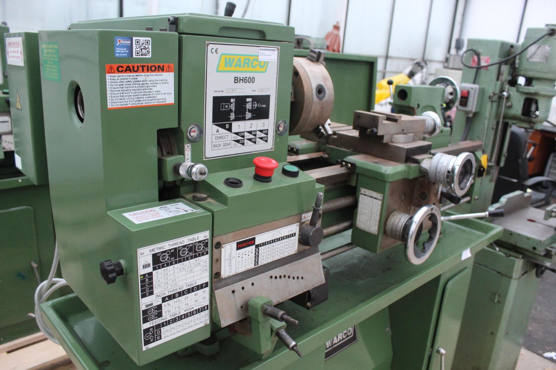 WARCO LATHE BH600 WITH 4 JAWS CHUCK UNTESTED NO VAT - Image 6 of 10