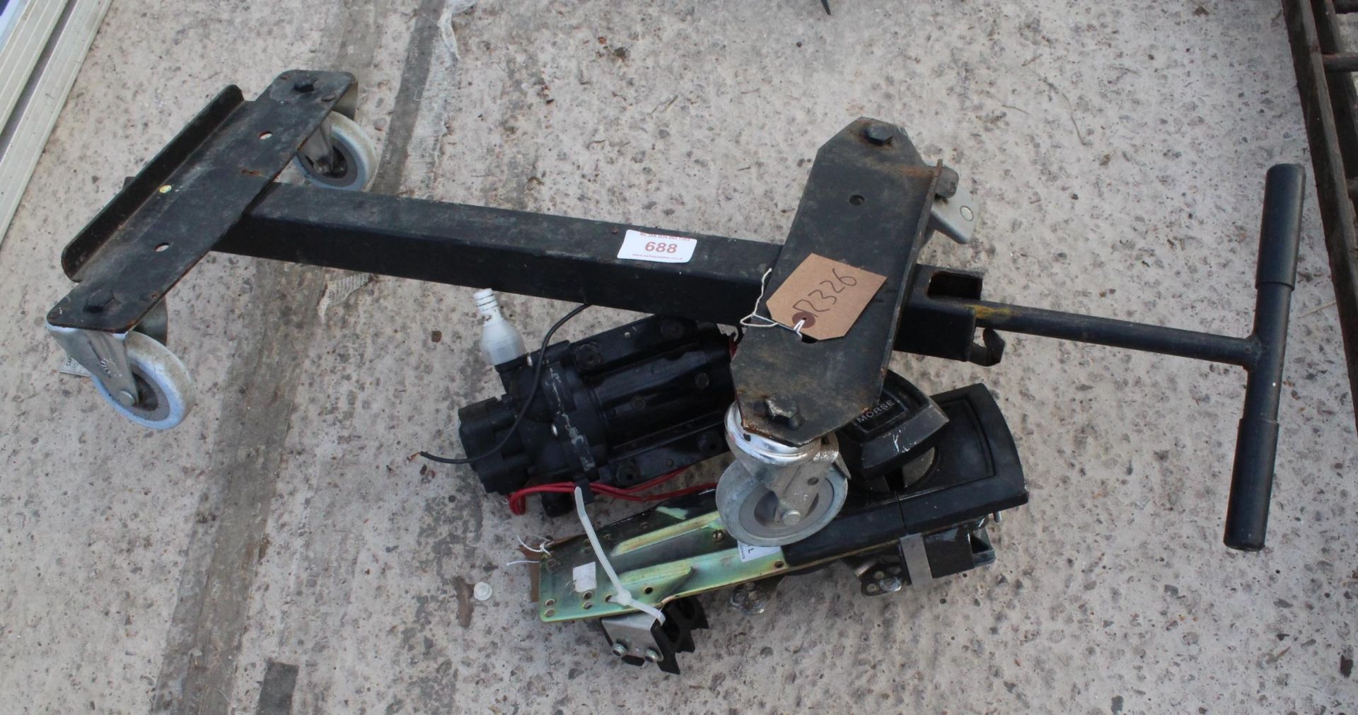 MORSE CABLE BOAT CONTROL, SUREFLOW DIAPHRAGM PUMP 16 PSI AND MECHANICS UNDER CAR CREEPER TROLLEY - Image 2 of 2