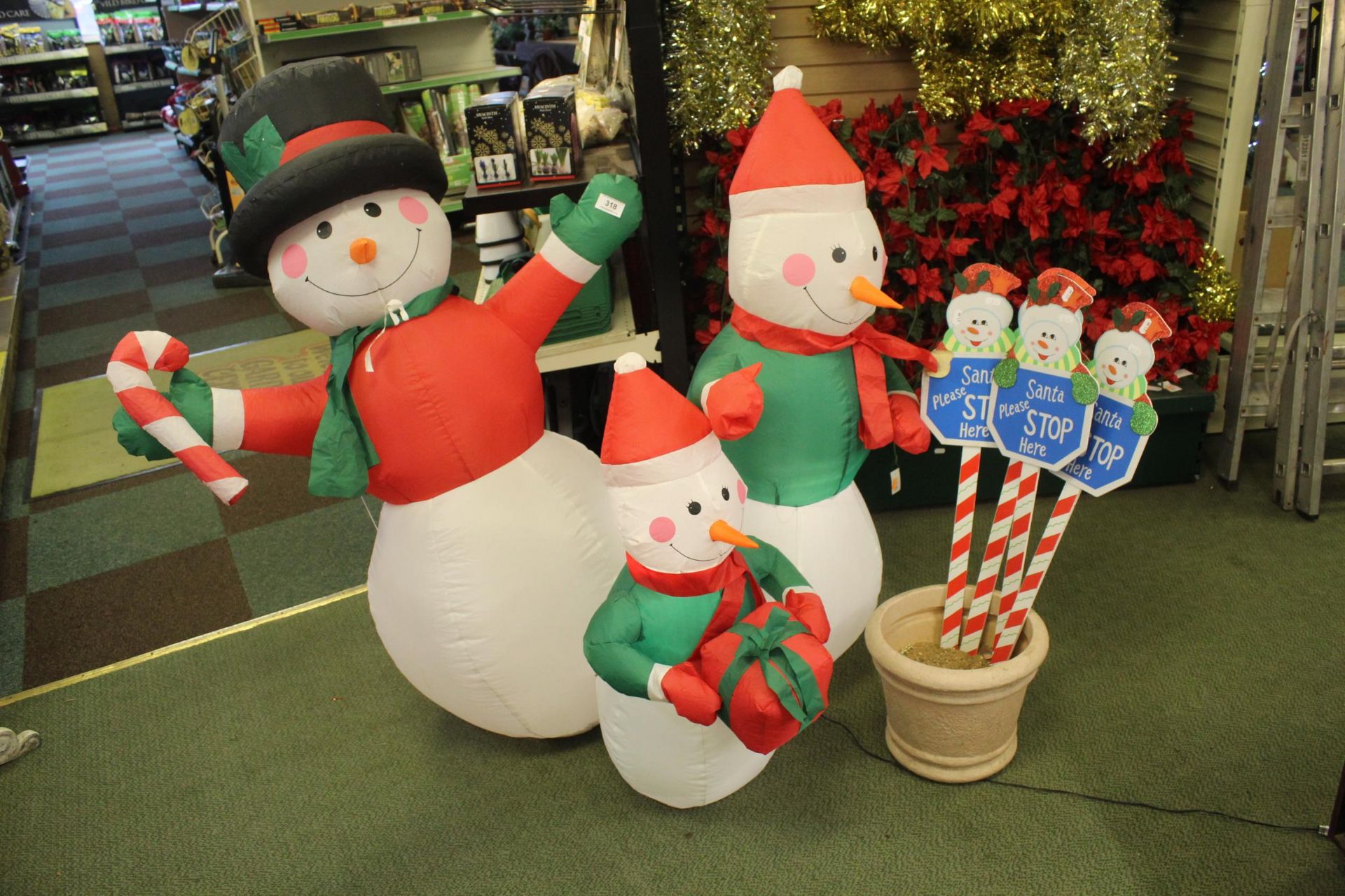 INFLATABLE SNOWMEN AND SANTA STOP HERE SIGNS + VAT