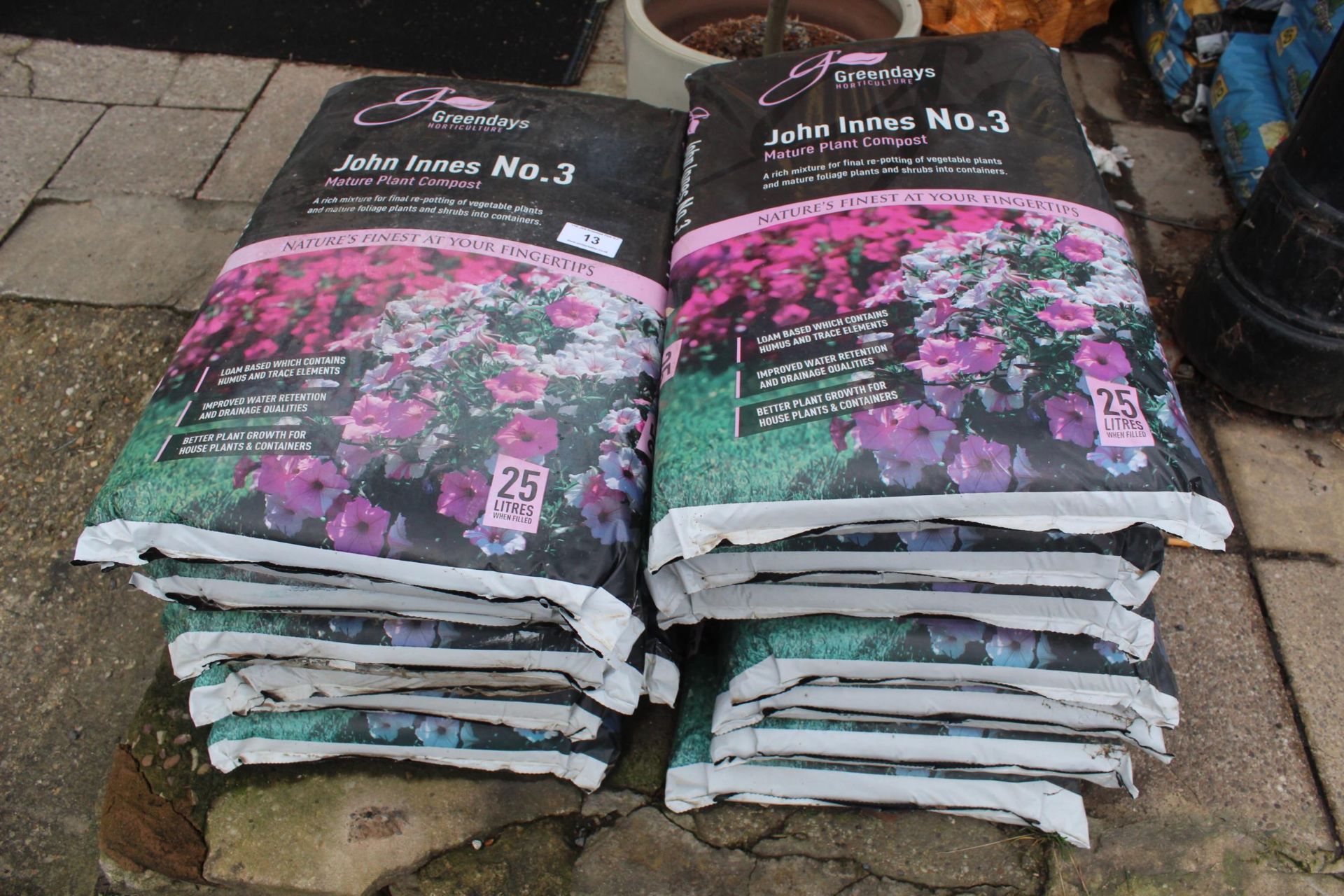 13 BAGS OF 25L JOHN INNES NO 3 COMPOST + VAT