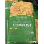 FIVE BAGS OF 40 LITRES RICHMOOR ORGANIC COMPOST NO VAT TO BE SOLD FOR THE FIVE