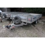 NUGENT 14'TWIN AXEL FLATBED TRAILER WITH SIDES IN WORKING ORDER + VAT