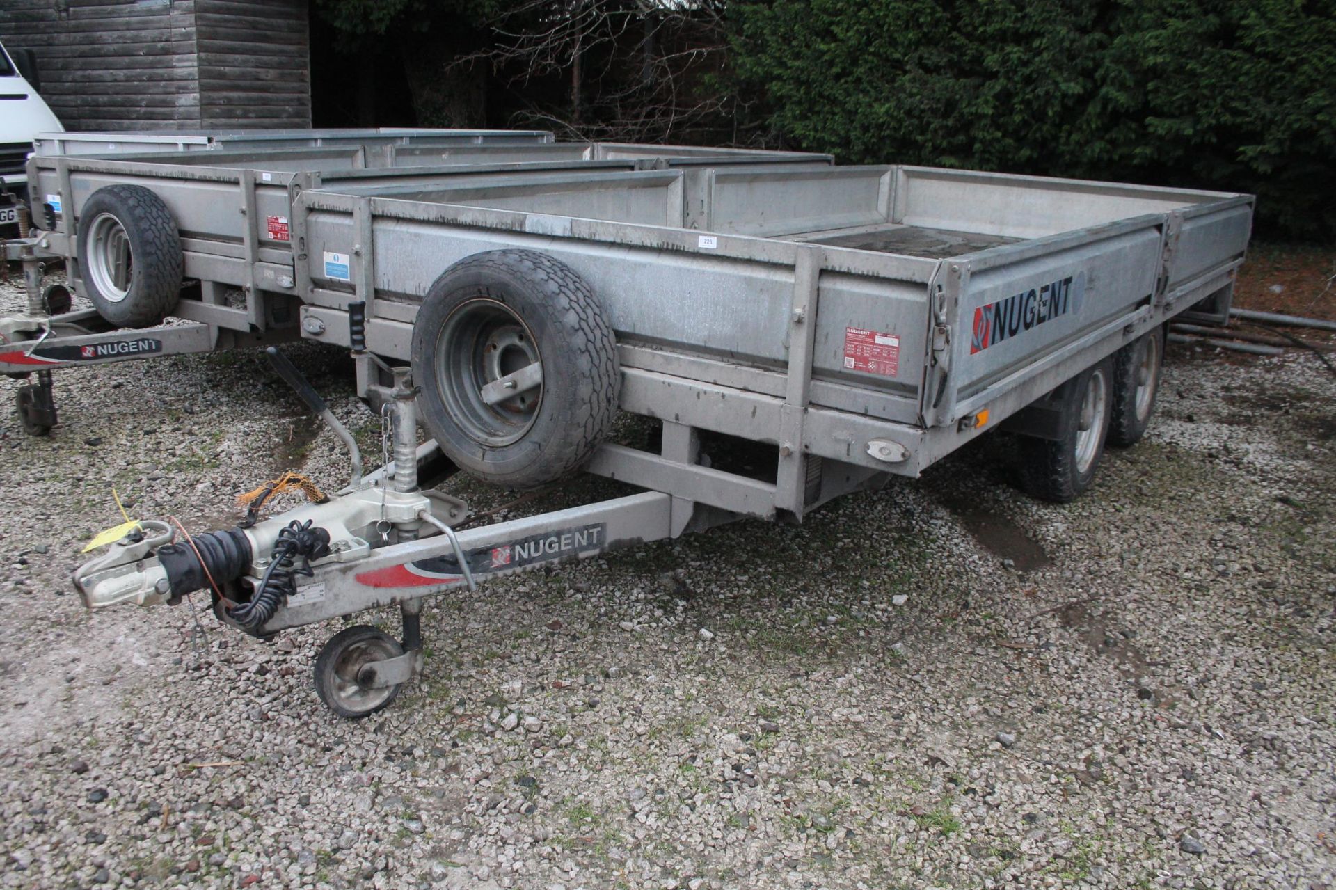 NUGENT 14'TWIN AXEL FLATBED TRAILER WITH SIDES IN WORKING ORDER + VAT