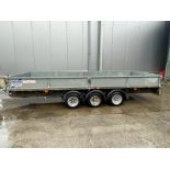 2019 IFOR WILLIAMS 16' TRI AXLE FLAT BED TRAILER WITH DROP SIDES IN GOOD CONDITION HARDLY USED