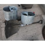 2 MOP BUCKETS, SHOVEL AND JOCKEY WHEEL NO VAT